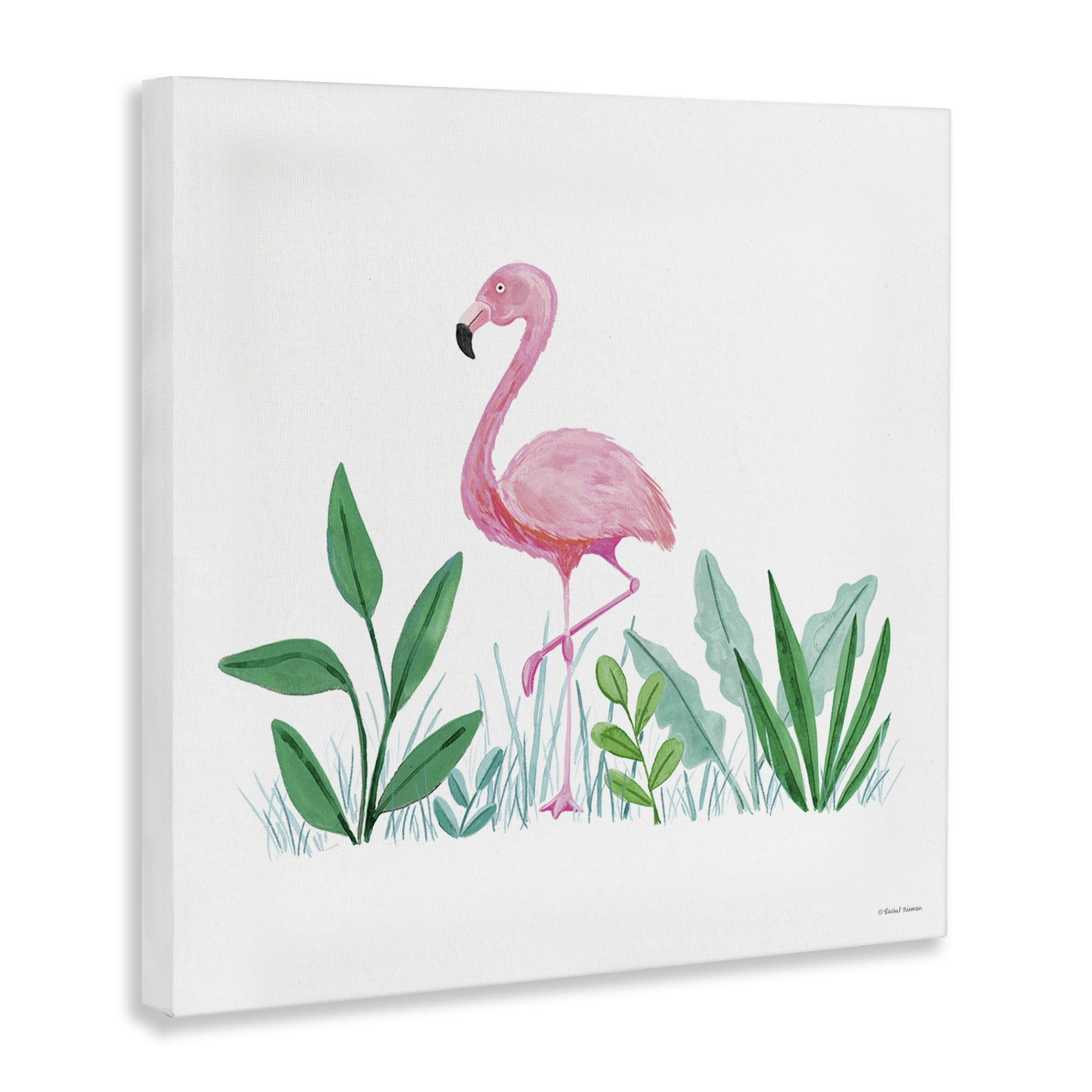 Stupell Industries Summer Flamingo & Fronds Animals Painting Wrapped Canvas Art Print Wall Art, 24 x 24
