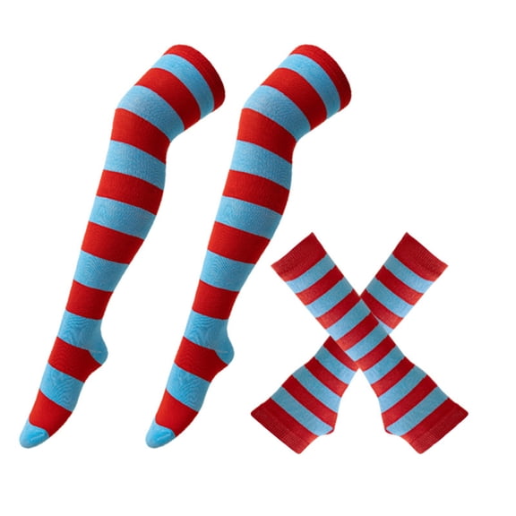 MEICHEN Women's 2 PCS Striped Thigh High Stockings and Arm Sleeves Set for Halloween Christmas Fashion Festival Outfits Accessories