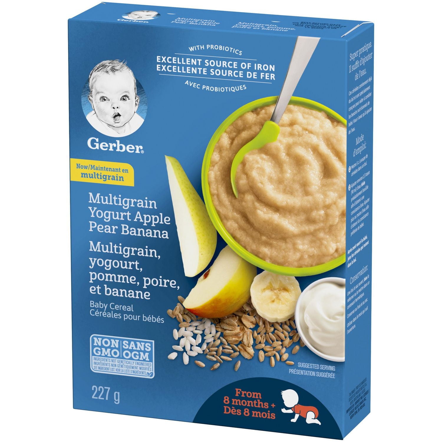 Céréales bébés GERBER® Multigrains yogourt, pomme, poire, banana 227 g 227 GR