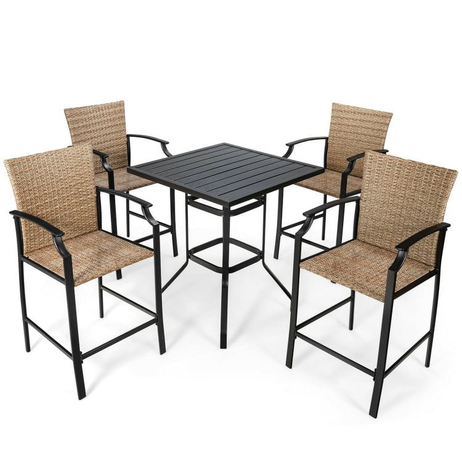 Aimee Lii 5 Pieces Outdoor Rattan Bistro Bar Stool Table Set with Cushions, Outdoor Patio Furniture