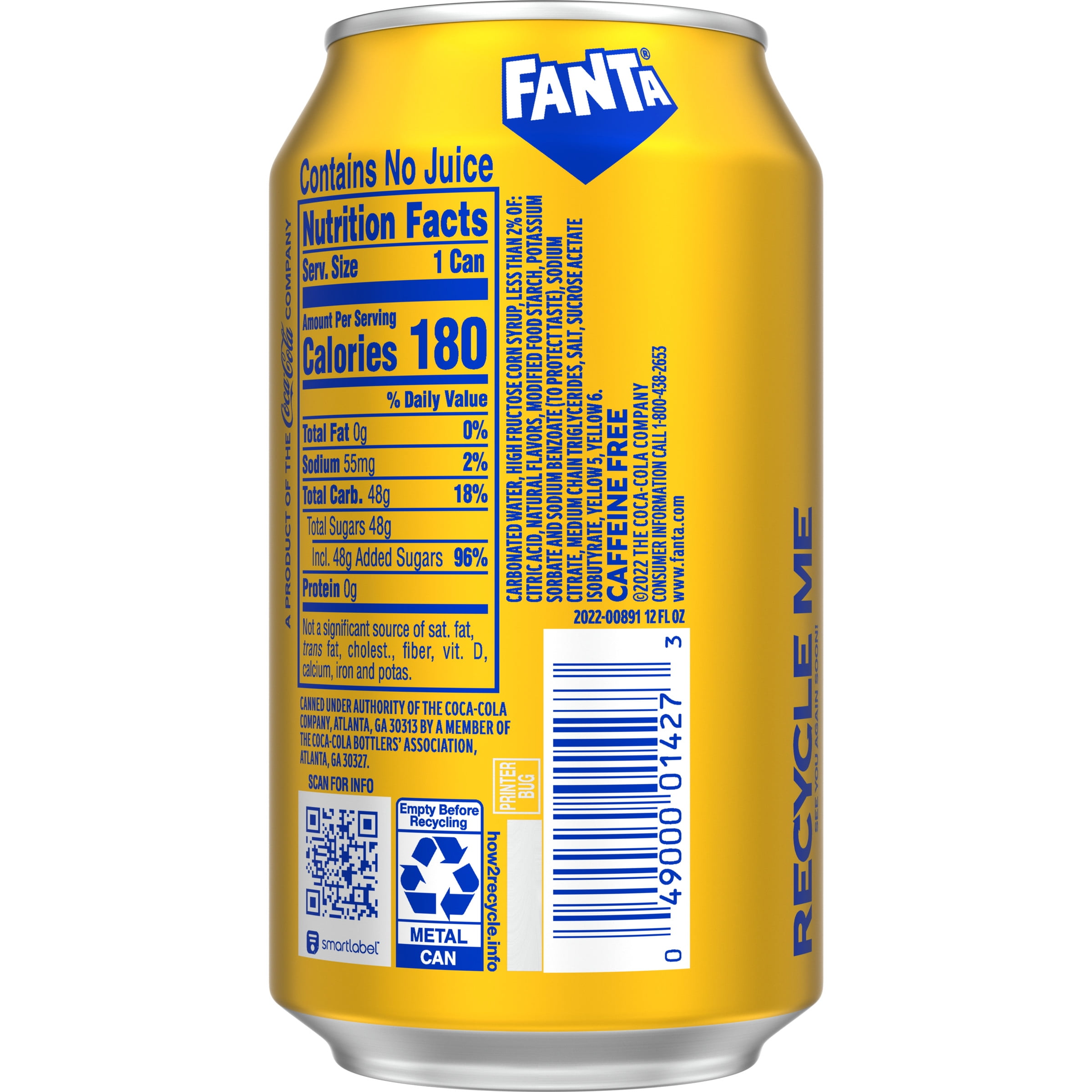 Fanta Pineapple Soda Fruit Flavored Soft Drink, 12 fl oz