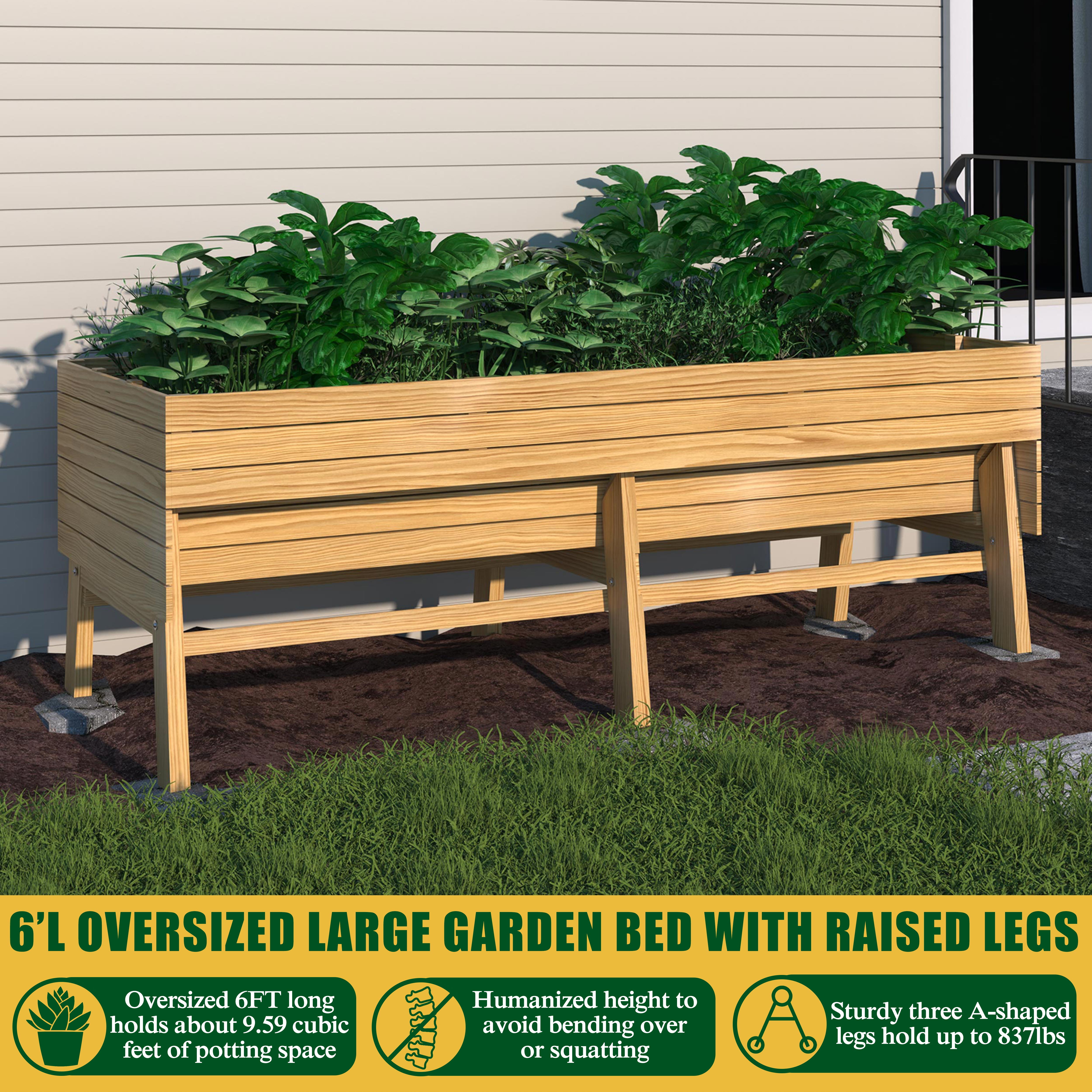VEIKOUS 71" Raised Garden Bed, Outdoor Cedar Wood Elevated Planter Box W/ 6 Legs, Natural