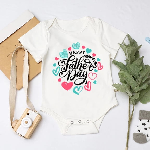 Newborn Onesies Boy Infant Boys Girls Father's Day Letter Print Romper Baby Bodysuit White 6-12 Months