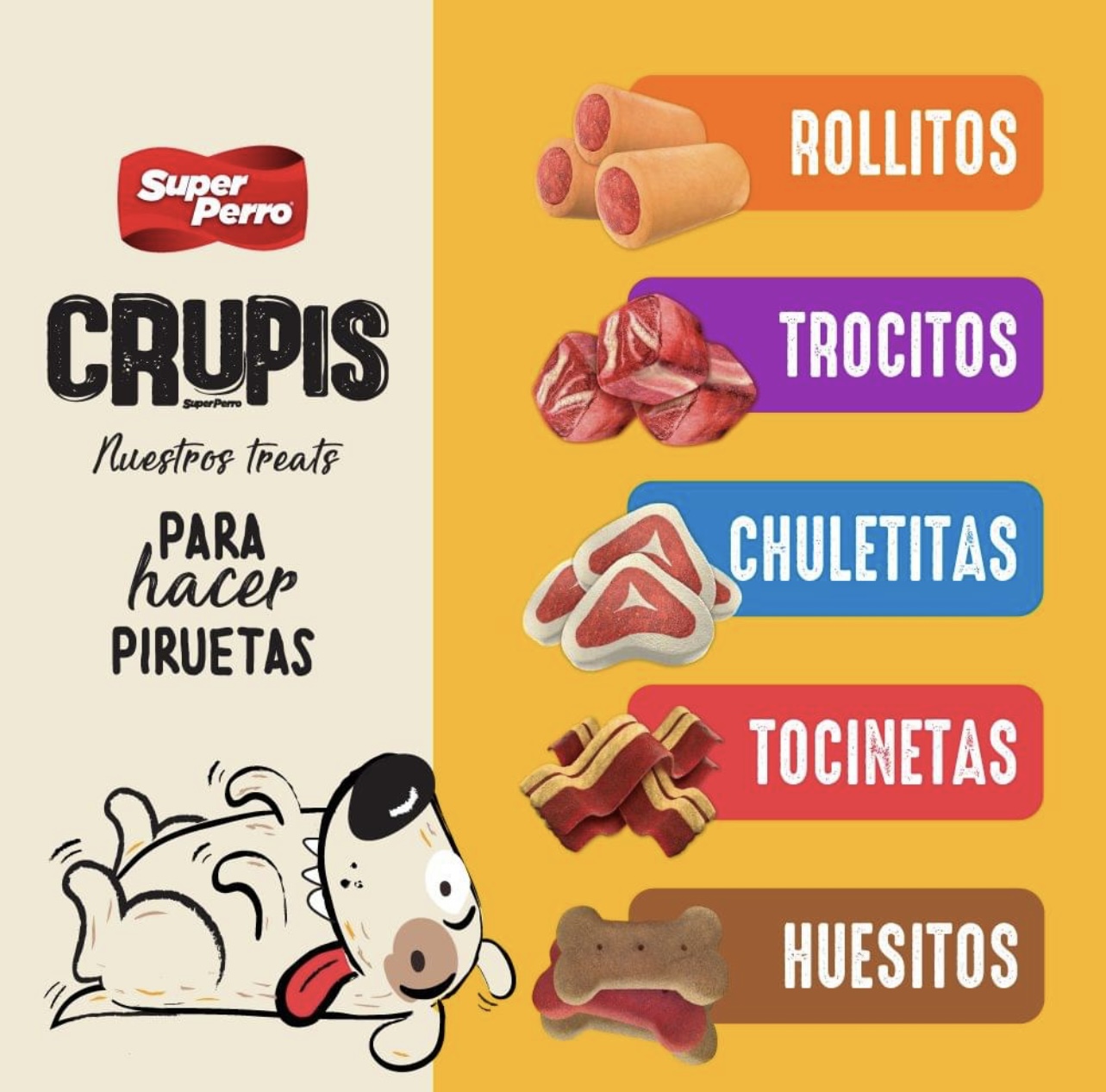(4 pack) Crupis Dog Treats Chuleta Pork Chop Flavored For All Types of Dogs 2.2lbs Indivdual Plastic Canister