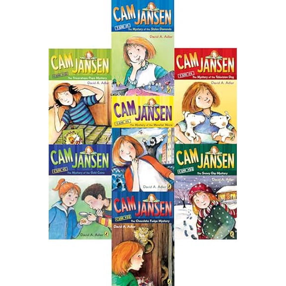 Pre-Owned Cam Jansen 7 Book Libary Set: Mystery of the Gold Coin / Chocolate Fudge Mystery / Snowy Day Mystery / Mystery of the Television Dog / Triceratops Pops Mystery / Mystery of the Monster Movie / Mys...