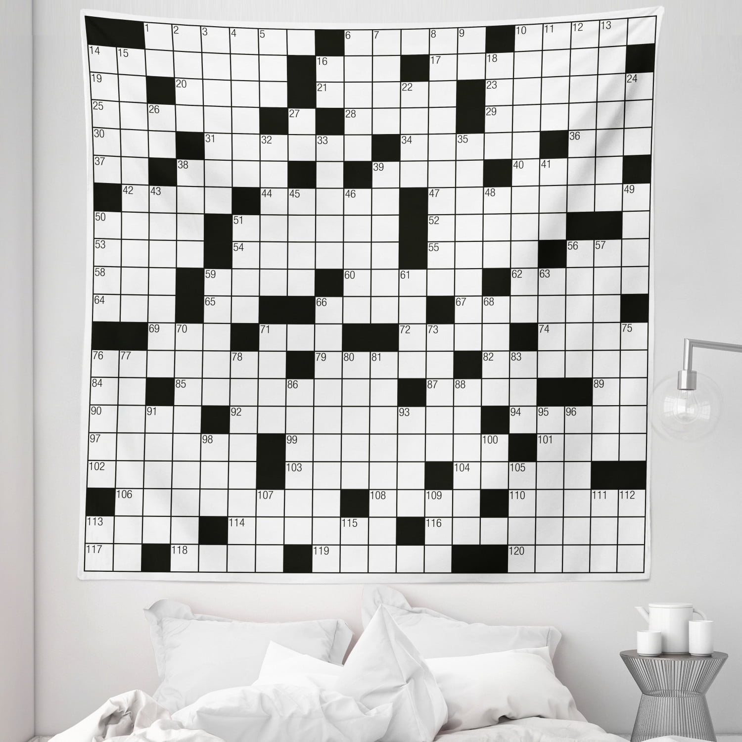 Word Search Puzzle Tapestry, Classical Crossword Black and White Boxes