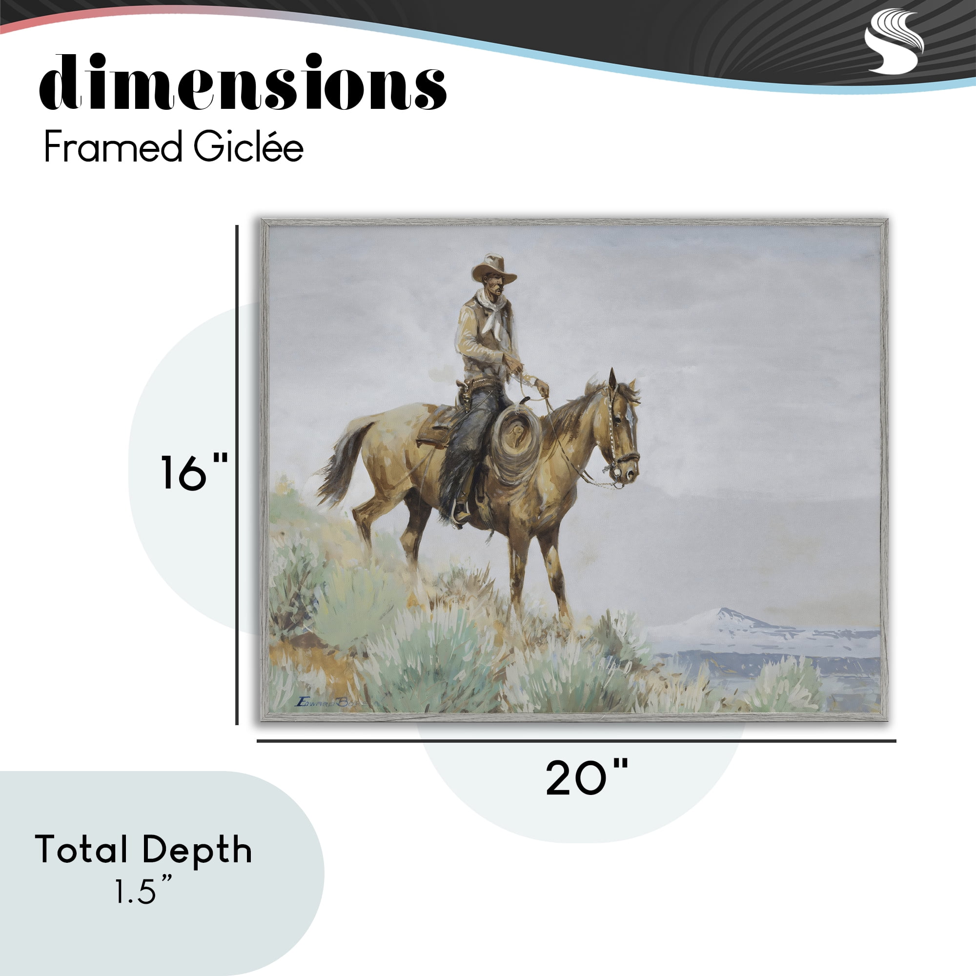Stupell Industries Mounted Cowboy on Sagebrush Ridge Gray Framed Giclee Art, design by Arlington Prints