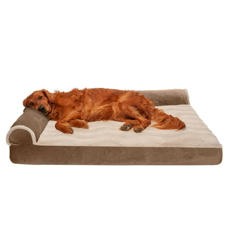 UPC: 0842229123500 | FurHaven Pet Products Wave Fur & Velvet Deluxe Chaise Lounge Cooling Gel Memory Foam Sofa-Style Pet Bed for Dogs & Cats – Brownstone Jumbo