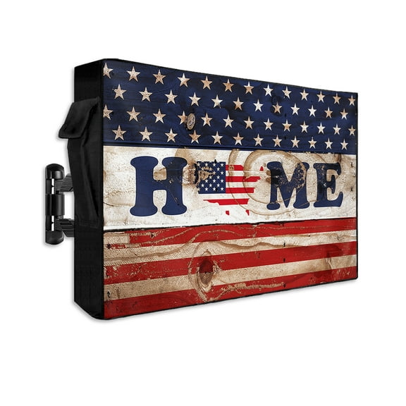 American Flag Map Home Outdoor TV Cover 40 to 43 Inch Weatherproof, Retro Wooden Stripes Grain 600D Oxford TV Covers with Waterproof Zipper, Outside Flat TV Screen Protector Size 40"W x 25"H x 4.5"D