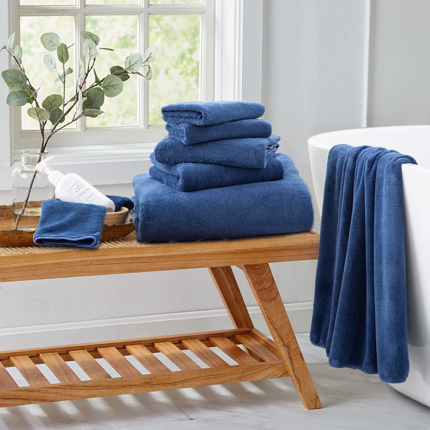 BASTUA Bath sheet, blue/orange, 35x71 - IKEA