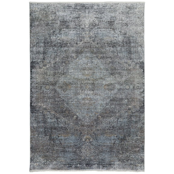 Feizy Sarrant Transitional Distressed, Gray/Silver/Ivory, 2' x 3' Accent Rug, Sheen, Area Rug for Living Room and Bedroom