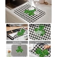 thumbnail image 4 of St. Patricks Day Dish Drying Mat for Kitchen Counter Shiny Green Shamrocks Plant Black Plaid Absorbent Microfiber Quick Dry Pad Non Slip Drainer Mats 18x24 Inch, 1 Pack, 4 of 6