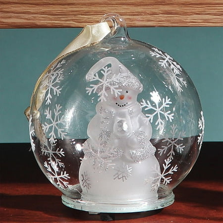 Snowman Glass Ball - Christmas Light Up Glass Ornament Ball - White Snowman