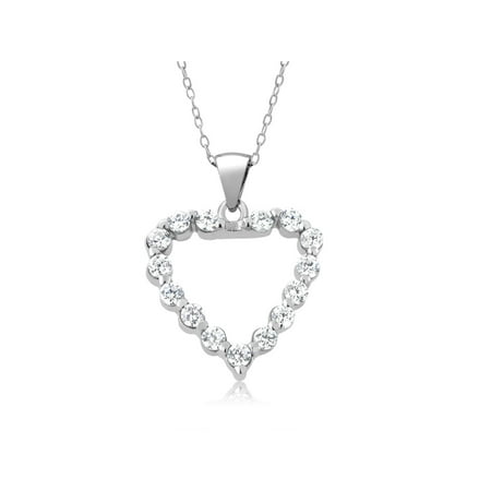 Round Lock Pendant - 1.00 Ct Round Cubic Zirconia CZ Sterling Silver Heart Pendant with 18
