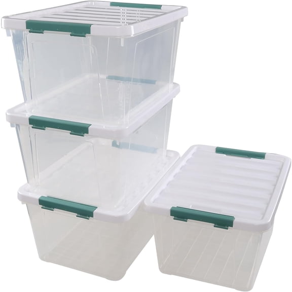 4-pack 35 Quarts Large Latching Storage Boxes, Clear Plastic Organizer Tote Bins with Lids