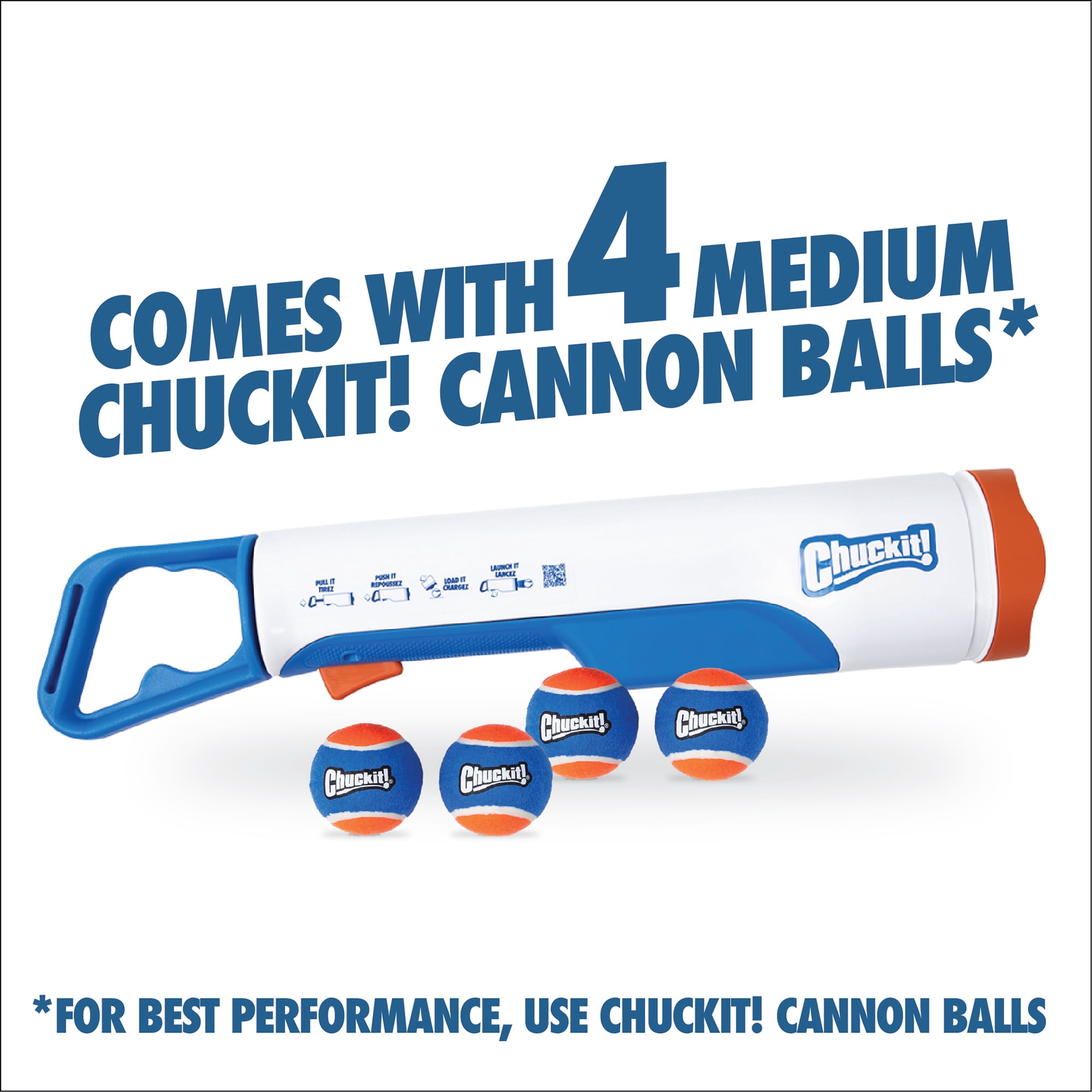 Chuckit! Max Cannon 24M Dog Ball Launcher Fetch Toy for Dogs, 24" Long Compatible with Medium 2.5" Balls, 4 Balls Included