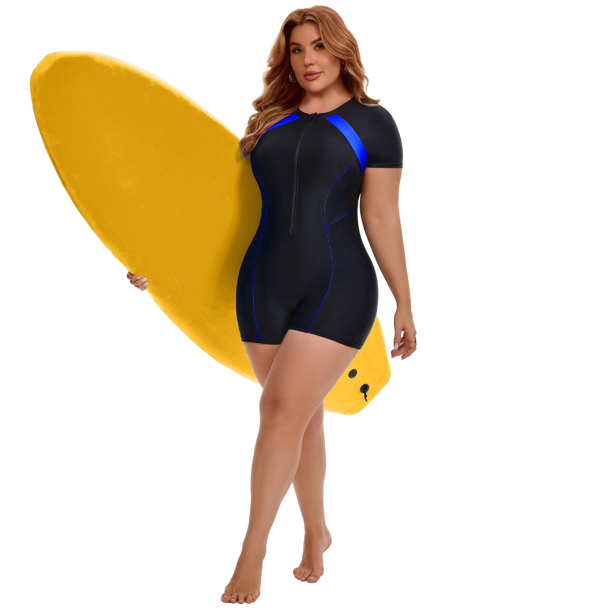 DARING DIVA Women's Plus 1 Piece Surfing with Short Swimwear 4X Black Blue
