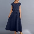 thumbnail image 2 of Jalioing Casual Midi Dress for Women Short Sleeve Sundress Drawstring Cotton Linen Dresses, 2 of 5