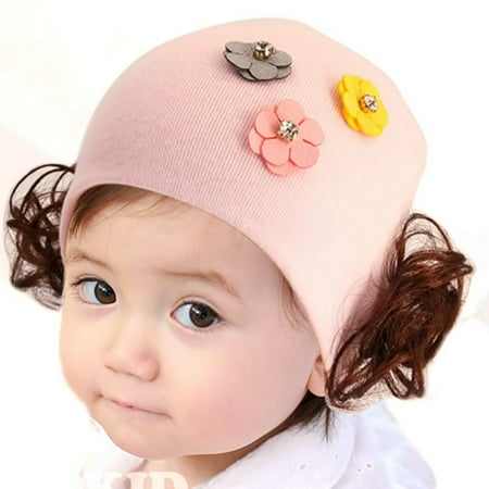 

Fymall Toddler Kids Baby Girl Cute Cartoon Wig Design Hat Cap Headwear Winter Warm 3 Small Flowers