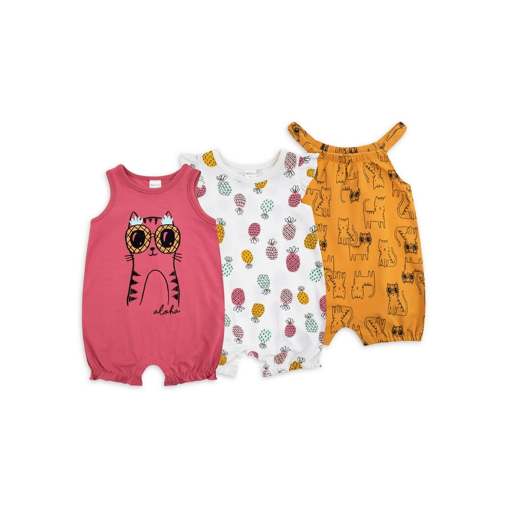 Petit Lem Petit Lem Baby Girl 3 Pack Rompers Dark Pink Walmart