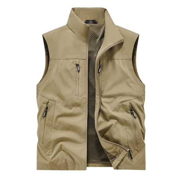 Fewfanhot Men's Stand Collar Vest Lightweight Sleeveless Jacket with Multiple Utility Pockets Outdoor Travel Hiking Fishing Everyday Wear, M-5XL