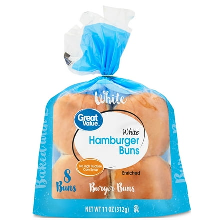 Great Value Hamburger Buns, 11 oz, 8 Count