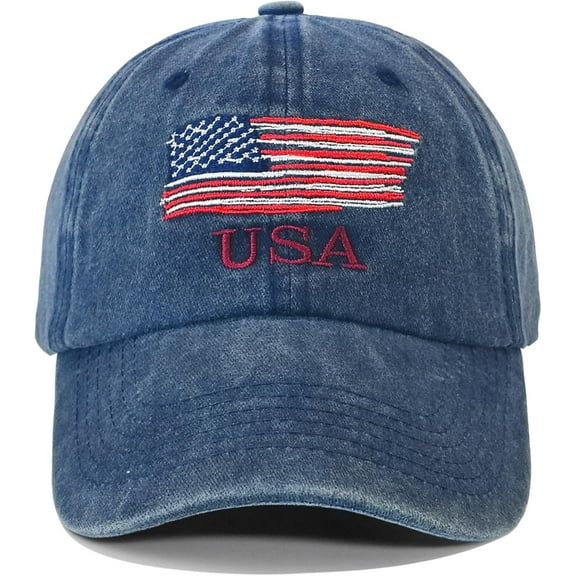 Embroidered American Flag Hat Vintage Washed Baseball Cap Adjustable USA Ball Cap Unisex