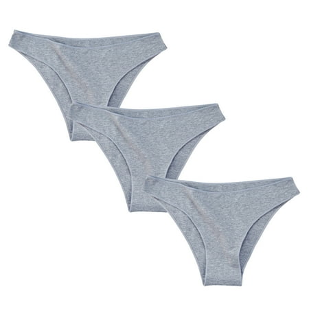 Bigersell Women Bikini Panties 3 Pack Thong Underwear No Show Panty Briefs Soft Comfortable Breathable Ladies Cheeky Panties Low Waist Underwear Gray L