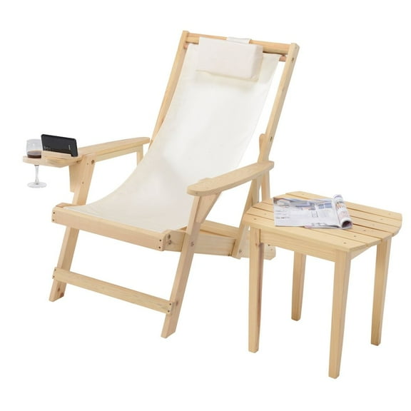 W Unlimited Romantic Wood and Canvas Adirondack Furniture Set in Natural