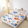 thumbnail image 3 of Castle Fairy Folk Art Tropical Fish Bed Sheets 4-Piece,Seashell Coral White Background Tile Full Size Sheets,Red Navy,1 Fitted Sheet,1 Flat Sheet and 2 Pillowcases, 3 of 6