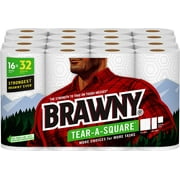 Brawny Tear-A-Square Paper Towels, 16 Double Rolls = 32 Regular Rolls