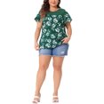 thumbnail image 2 of Blusa de mujer de talla grande Agnes Orinda con estampado floral, cuello redondo, encaje, mangas cortas acampanadas y abertura en la espalda, 2X verde, 2 of 5
