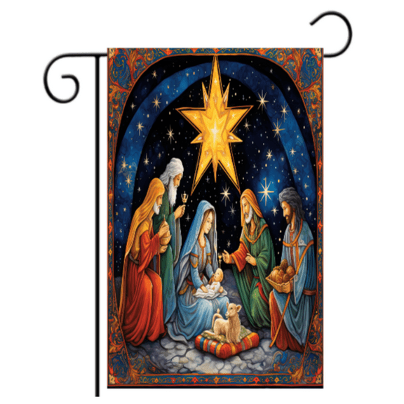 Nativity Garden Flag 12x18 Single Sided for Outdoor Christmas Decoration