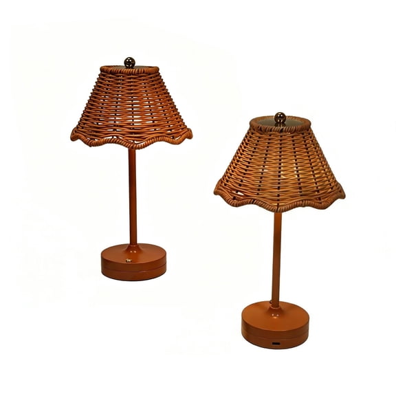 Leeye Rechargeable Lamp 3 Colors Wicker Shade Desk Lamp Adjustable Brightness Wicker Night Light for Bedroom Reading Light Portable Bedside One Size