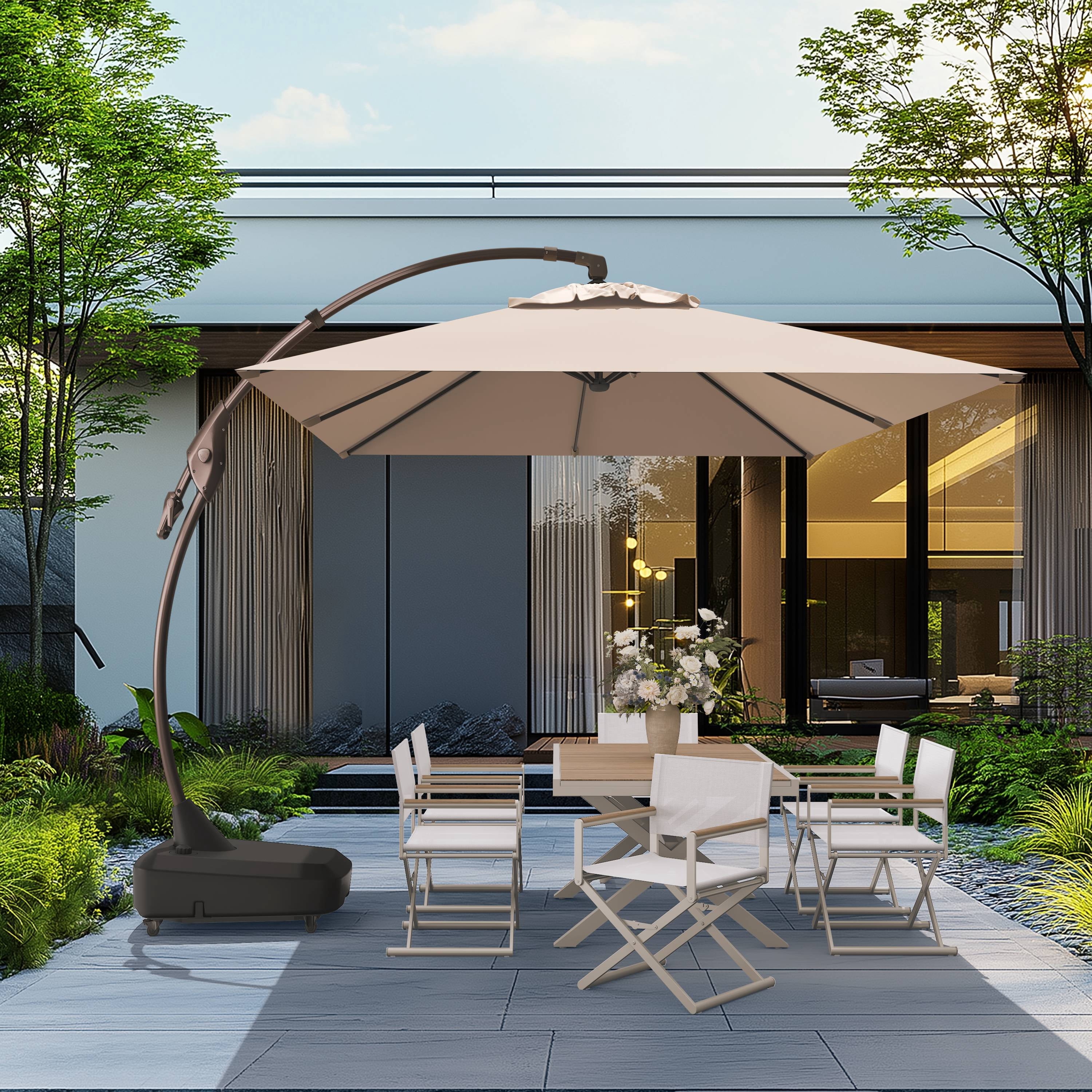 GRANDPATIO Patio Umbrellas 9x12 FT Rectangular Offset Umbrella, Large Patio Cantilever Umbrella with Base Aluminum Outdoor Umbrella for Garden Poolside, Champagne