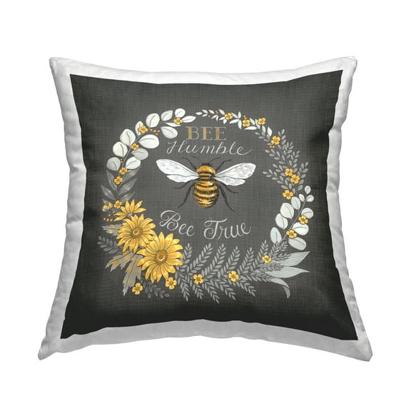 Stupell Industries Bee Humble & True Vintage Gray Yellow Accent Design by Deb Strain Throw Pillow