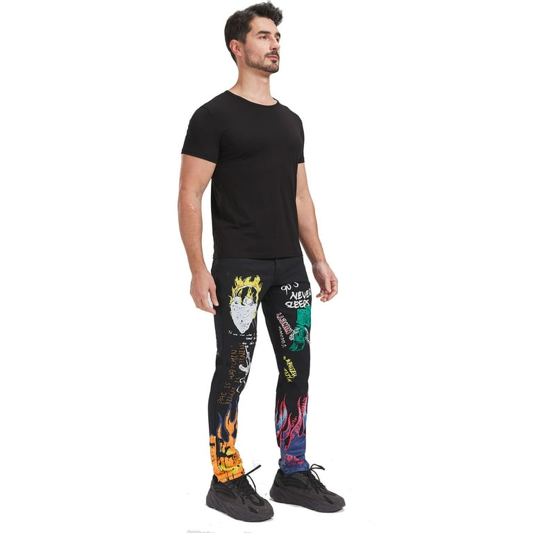 //50% off//MENS 3D LOGO SLIM PANTS Lサイズ 3D Painted Graffiti Printed Jeans Men's Hip Hop Pants , Punk