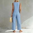 thumbnail image 6 of Womens cotton linen Jumpsuits One Piece Overalls Button Down Sleeveless Wide Legs Rompers Solid Color Casual Daily Jumpsuits with Pockets, 6 of 8