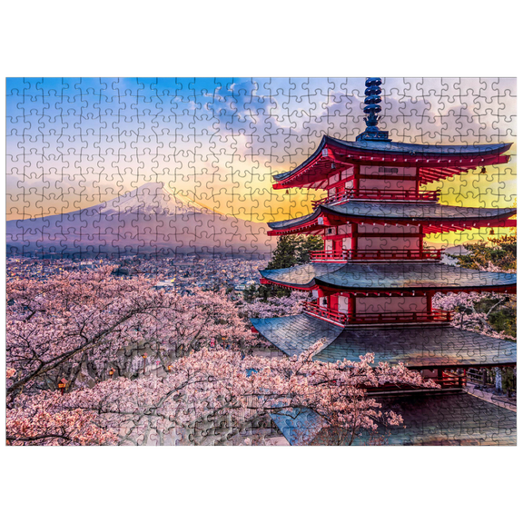 MyPuzzle - Beautiful View Of Mount Fuji And Chureito Pagoda At Sunset - Premium 500 Piece Jigsaw Puzzle for Adults