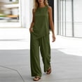 thumbnail image 5 of ibuvkizy Linen Outfit Set Women 2 Piece Sleeveless Round Neck Asymmetrical Hem Tank Tops and High Waist Wide Leg Pants with Pockets and Drawstring,Casual Loose Lounge Sets for Summer Beach Vacation, 5 of 7