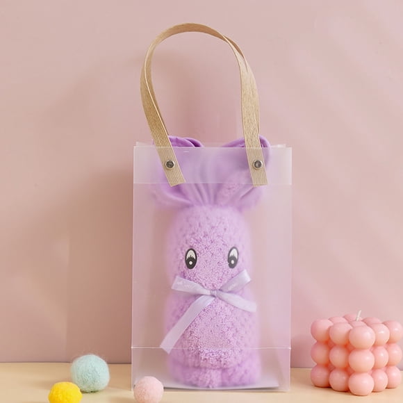 Vwrxbz Coral Fleece Bunny Towel with Gift Bag Foldable Animal Washcloth for Kids