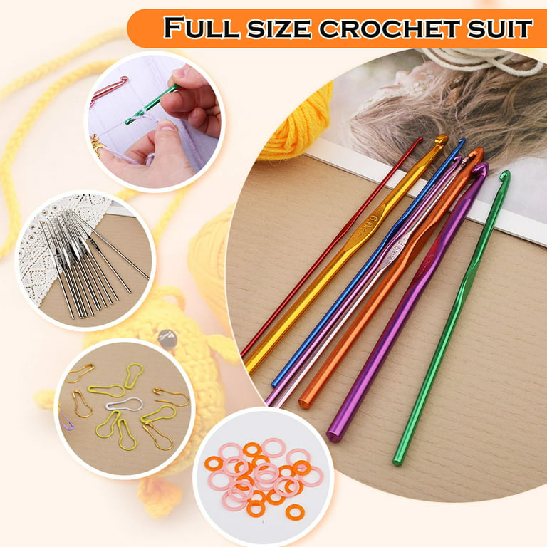 Aluminum Crochet Hooks Set Ergonomic Knitting Needle Weave Yarn Kit with  Storage Case&Crochet Needle Accessories Crochet Needles