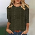 thumbnail image 2 of Blusas para mujer,Blusa informal de punto con cuello redondo y mangas 3/4 para mujer, color liso, de imitación de tela, para uso diario y en casa, sopatenor, 2 of 9