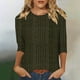 thumbnail image 2 of Blusas para mujer,Blusa informal de punto con cuello redondo y mangas 3/4 para mujer, color liso, de imitación de tela, para uso diario y en casa, sopatenor, 2 of 9