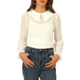 thumbnail image 5 of INSPIRE CHIC Women's Peter Pan Collar Long Sleeve Swiss Dots Chiffon Blouse Top White L, 5 of 6