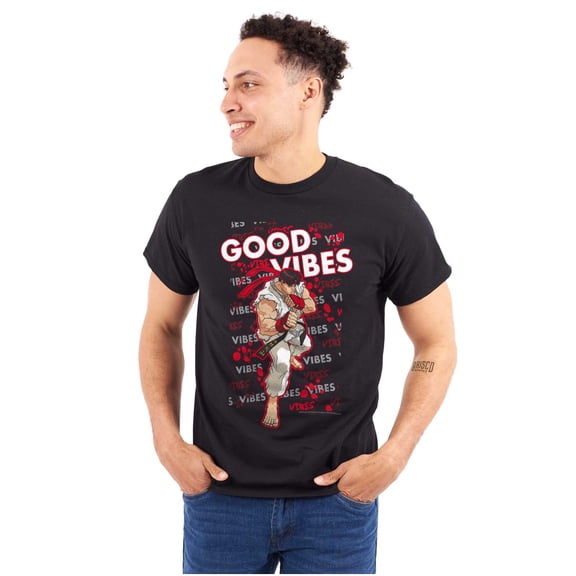 Street Fighter Game Good Vibes Ryu Men's Graphic T Shirt Tees Brisco Brands S