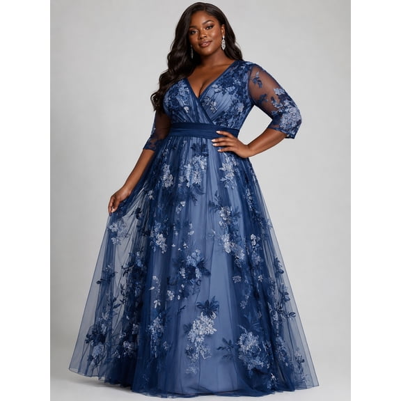 Women's Blue Ruffle Maxi Length Maxi Dress for Wedding Guest, Prom and Evening Party