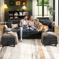 thumbnail image 3 of BedLuxury 112" Modular Sectional Sofa with 2 Moveable Storage Ottoman, Cloud Couch Seats 6, Modern Living Room Furniture, Chenille Black, 3 of 12