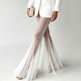 thumbnail image 4 of Karymi Women's Pants Sheer Mesh Flare Palazzo Pants, High Waist Double Layer See Through Wide Bell Long Trousers, Vertical Seam Party Club Capri Pants for Women, 4 of 5