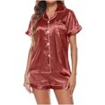 thumbnail image 5 of Usmixi Womens 2 Piece Sleepwear Comfy Silky Satin Pajamas Homewear Sets Casual Button Down Short Sleeve Tops and Shorts Lounge Sets with Pocket under $5, 5 of 6